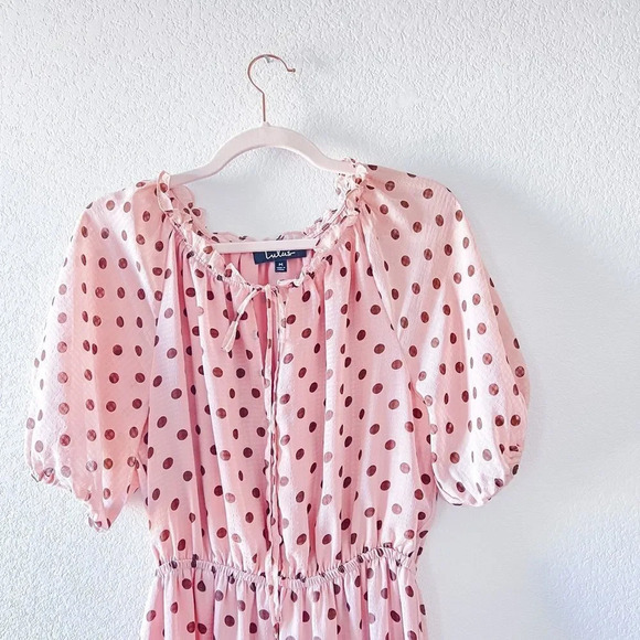 Lulus Love You Tier-ly Women's‎ Blush Pink Polka Dot Tiered Midi Dress Medium - Picture 7 of 12